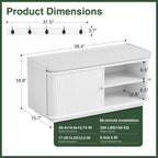 Hall Tree with Bench and Shoe Storage, Entryway Bench with Sliding Door Cabinet, Removable Padded, Metal Wall Hooks and Adjustable Storage Compartments, for Entry, Hallway, Living Room, White