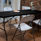 pollilar Folding Table 6FT Heavy Duty Portable Plastic Foldable Table Black | 6 Foot Fold-in-Half Utility Desk for Outdoor Camping Party Dining Wedding Events Picnic Indoor Working Meeting Banquet BBQ