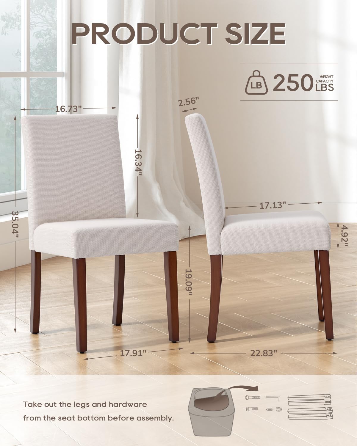Upholstered Dining Chairs Set of 6 - Line Fabric Modern Farmhouse Kitchen Chairs,Mid-Back Dining Room Chairs with Wooden Legs