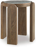 Signature Design by Ashley Gavrilley Contemporary Accent Table with Marble Top, Light Brown & Gray