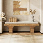 LITTLE TREE 55.2" Dining Bench with Linen Cushion, End of Bed Upholstered Bench, Farmhouse Entryway Bench for Hallway, Living Room, Bedroom, Kitchen
