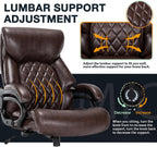Big and Tall Office Chair for Heavy People, 500LBS High Back Extra Wide Heavy Duty Executive Office Chair Comfortable for Home Office, Large Computer Desk Chair with Adjustable Lumbar Support Brown