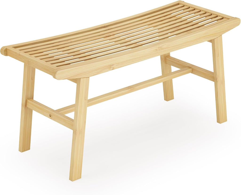 Bamboo Dining Bench Indoor Long Bench Sturdy & Comfortable Indoor Storage Bench Durable Slat Woven Design Modern Entryway Seating for Hallway (Nature, 1 Tier)