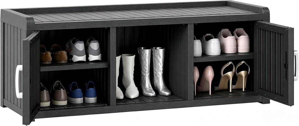 Outdoor Shoe Bench with Waterproof UV-Resistant Indoor Resin Shoe Cabinet Entryway Shoe Cabinet with 2 Doors or Entryway,Living Room,Bedroom,Black (2 Door)