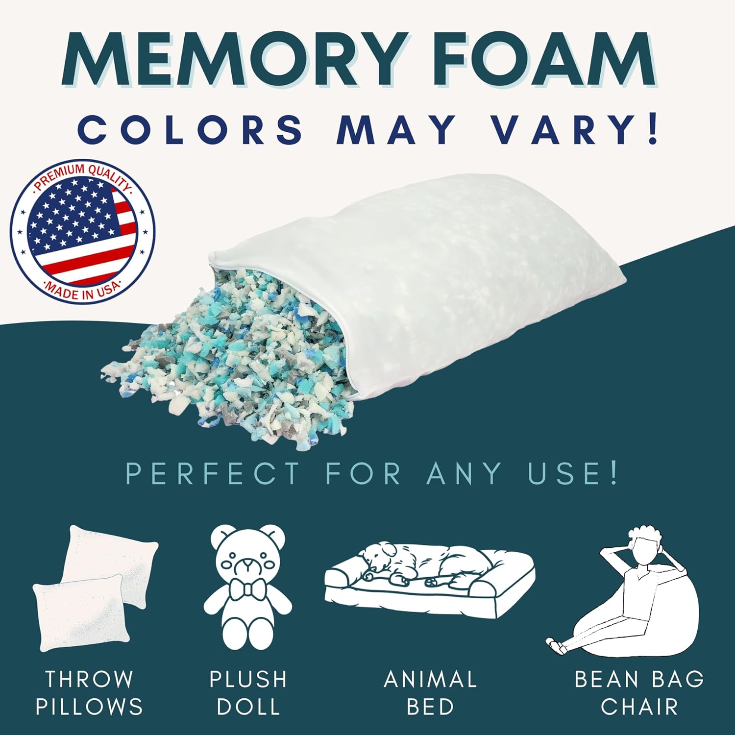 Sleep Touch - Shredded Memory Foam (40 Pound), Made in USA, Bean Bag Refill, Stuffing for Couch, Filler for Chair and Pillow, Filling for Cushions.