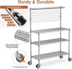 Leteuke Bakers Rack with Storage & Wheels, 42 Inch Microwave Stand Kitchen Shelves, 4-Tier Heavy Duty Storage Rack with 20 S-Hooks, Commercial Metal Utility Kitchen Cart, 42× 18× 63 Inch, Chrome