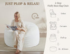 WSOFRLAC 3FT Bean Bag Chair, Comfy Bean Bag Chairs for Adults, Luxury Velvet Memory Foam Stuffed Beans Bags with Removable Cover, Adult Beanbag Chair with Filler for Living Room, Bedroom, Cream White