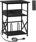 DALEMHOME Record Player Stand with Charging Station, 3-Tier Side Table for 100 Vinyl Storage, End Table for Living Room, Bedroom, Black HKET1002BK