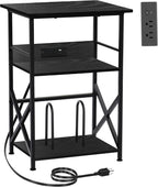 DALEMHOME Record Player Stand with Charging Station, 3-Tier Side Table for 100 Vinyl Storage, End Table for Living Room, Bedroom, Black HKET1002BK