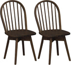 Giantex Windsor Dining Chairs Set of 2, Farmhouse Swivel Kitchen Chairs with Spindle Back, Solid Rubber Wood Frame, Mid Century Armless Dining Room Chairs for Home Kitchen Restaurant, Walnut