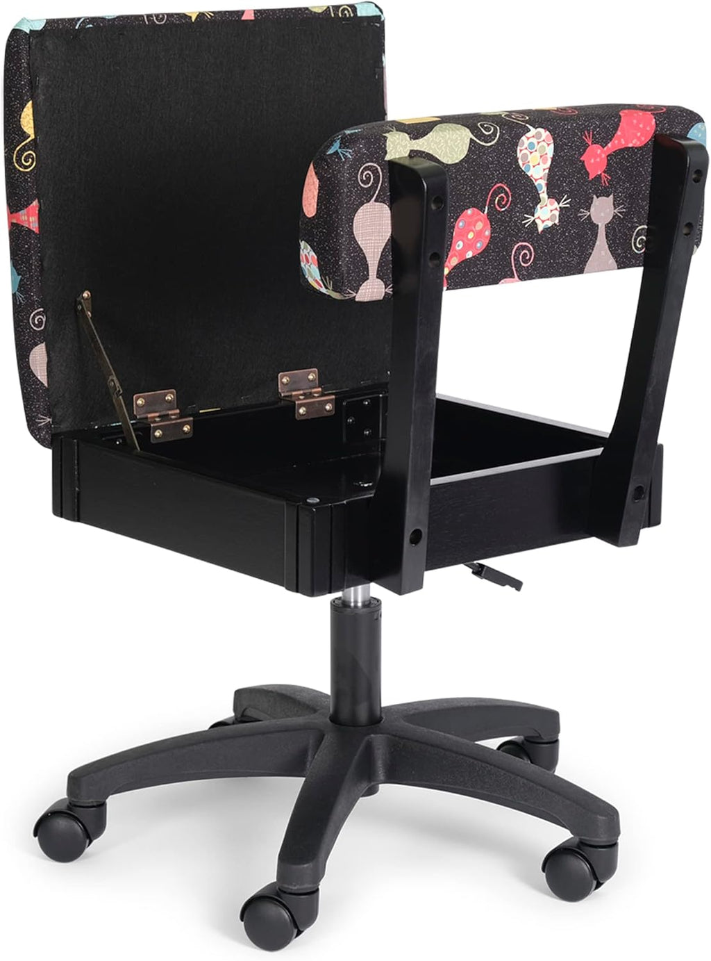 Arrow Sewing HCAT Adjustable Height Hydraulic Sewing and Craft Chair with Under Seat Storage and Printed Fabric, Black Cat Fabric