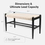 Solid Wood Entryway Bench with Shoe Storage, Rustic Oak Wood and Woven Design 31.5 Inch Long Seating for Living and Dining Rooms,Black
