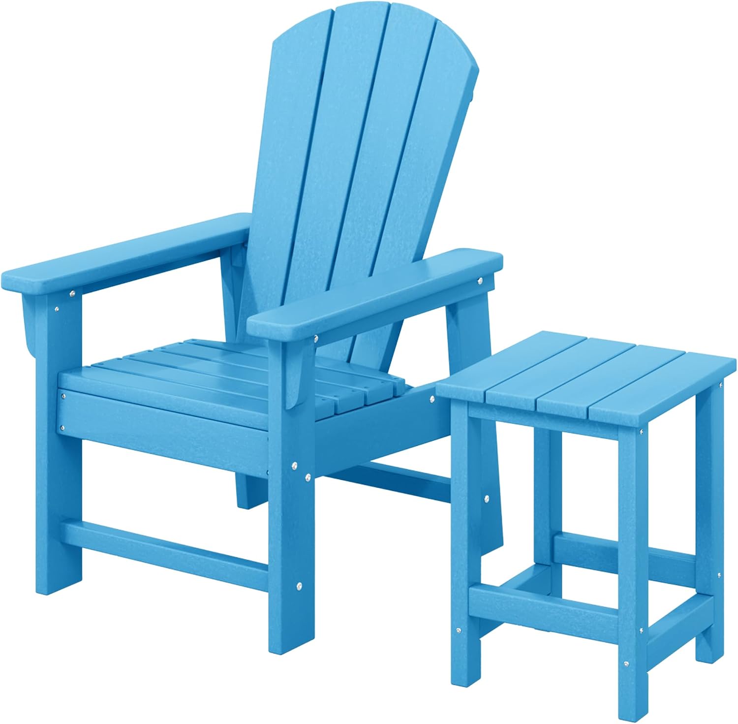 WestinTrends Malibu 2-Piece Kids Outdoor HDPE Adirondack Chair with Square Side Table Set, Pacific Blue