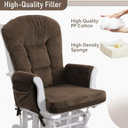 Boshen 5PCS Glider Rocker Replacement Cushions with Storage Side Pockets, Thickened 3.5IN Seat & Supportive Striped Plush Rocking Chair Cushion Set with Ottoman Cover for Indoor Nursery, Brown
