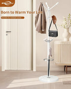 Metal Coat Rack with Natural Marble Base, Coat Rack Stand with 12 Hooks & Umbrella Holder, White Modern Freestanging Coat Racks, Coat Jacket Hanger Tree Stand for Corner Entryway Office