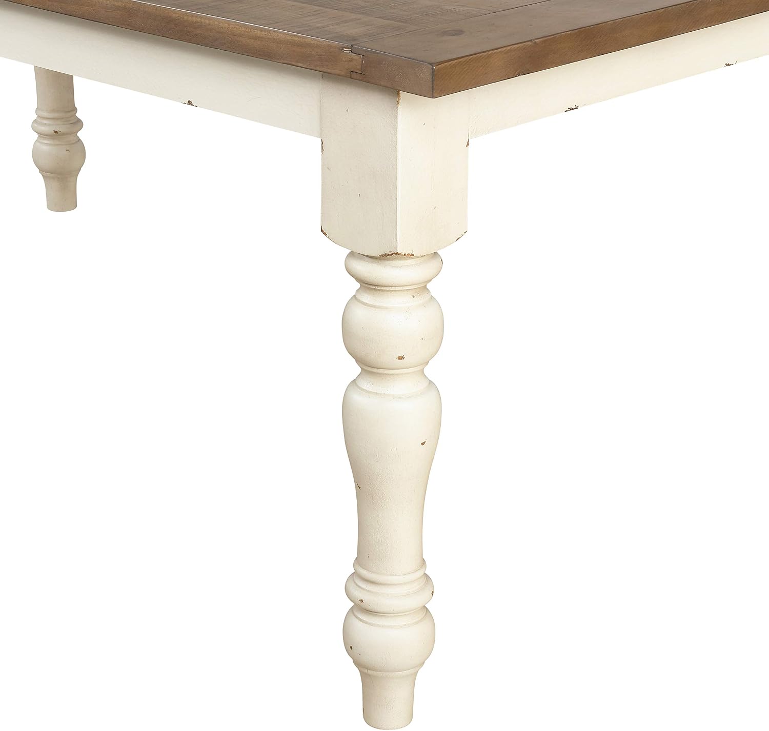 Roundhill Furniture Prato Two-Tone Distressed Oak Wood Dining Bench, Antique White