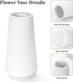 White Ceramic Vase, GUKJOB Small Cute Flower Vase for Pampas Grass, Home, Living Room, Dining Table, Farmhouse, Office Decor, Bedroom, Table, and Kitchen Shelf (White- 2PCS)