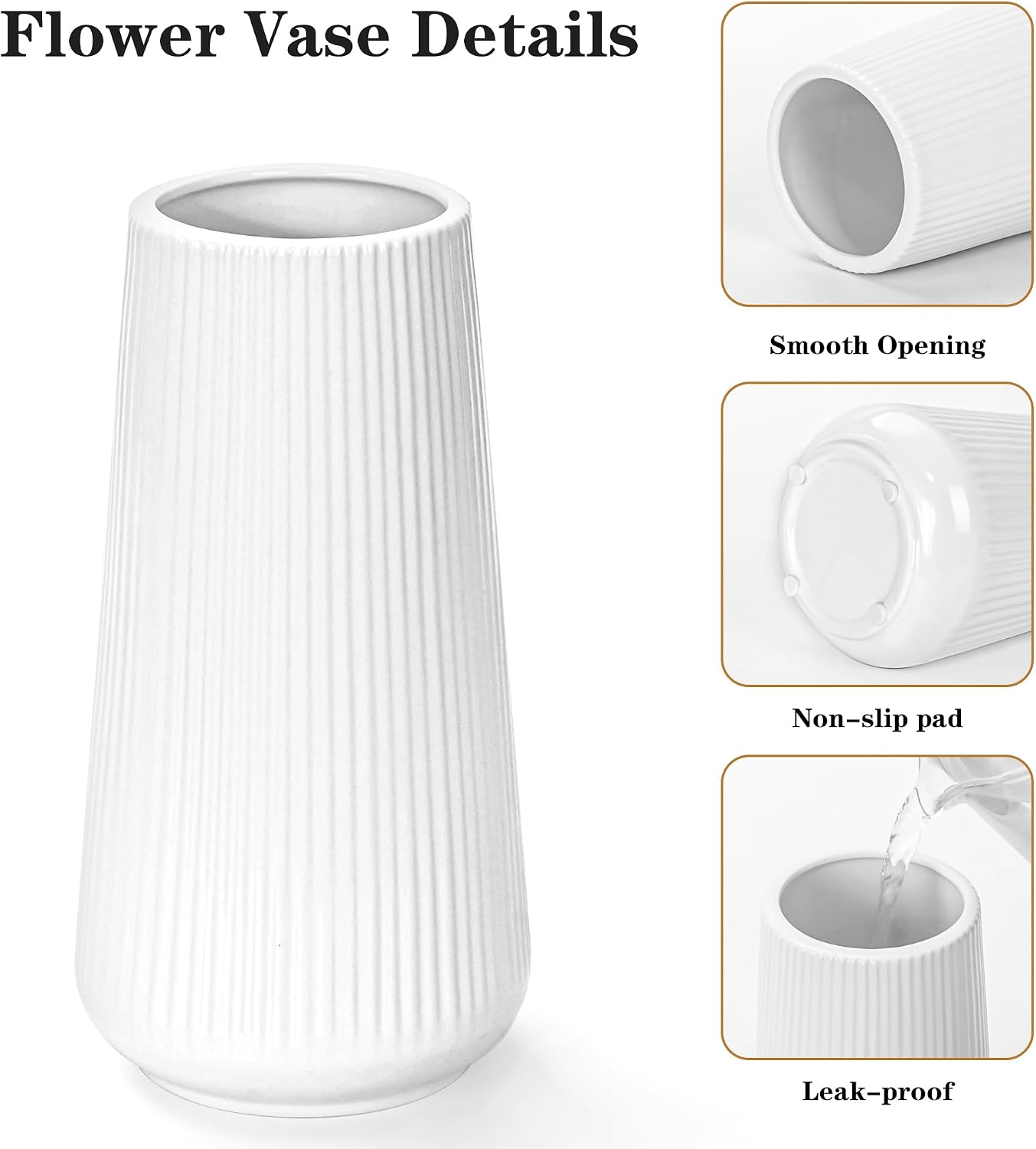 White Ceramic Vase, GUKJOB Small Cute Flower Vase for Pampas Grass, Home, Living Room, Dining Table, Farmhouse, Office Decor, Bedroom, Table, and Kitchen Shelf (White- 2PCS)