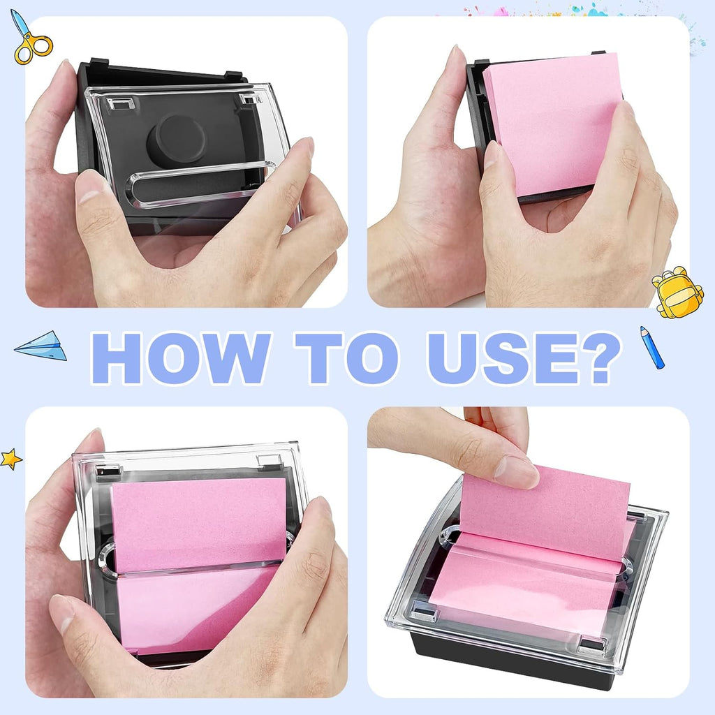 Pop Up Sticky Note Dispenser,3x3 Inches,Sticky Note Holder, Black Base,Sticky Note Dispenser for Office Home Classroom Desk Supplies