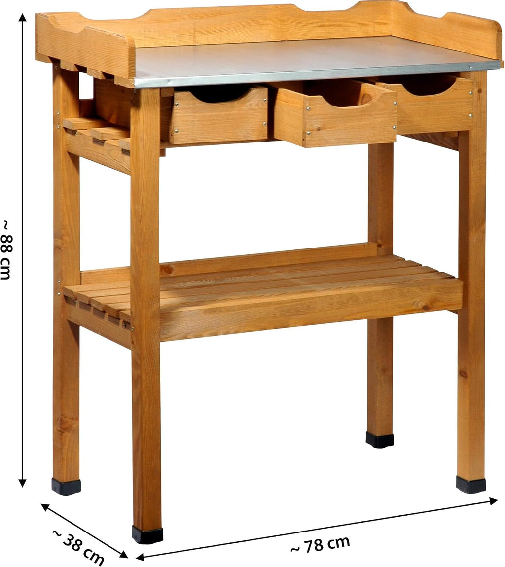 dobar 29030e Handy Planting Table with 3 Drawers and 2 Shelves Made from Waterproofed Pine 80 x 40 x 90 cm
