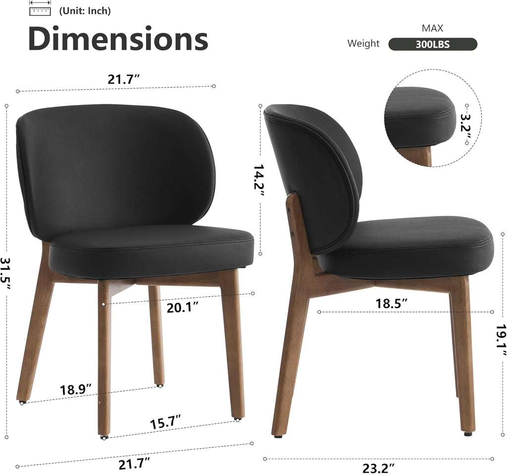 YOUNIKE Black Dining Chair with High Back Single Mid Century Modern Kitchen Chair Faux Leather Upholstered Armless Accent Chair 20" Wide Padded Seat with Soild Wooden Legs for Living Room Bedroom