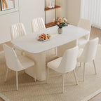 White Oval Dining Table, 67'' Dining Room Table for 4-8 People, Modern Oval Kitchen Table with White Faux Marble Tabletop and Ripple Base, Table Only