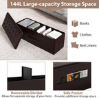 Giantex 43 Inches Folding Storage Ottoman Bench, Upholstered PU Leather Storage Chest with Side Pocket, Padded Seat, End of Bed Bench, Collapsible Ottoman Foot Rest for Living Room, Bedroom & Entryway