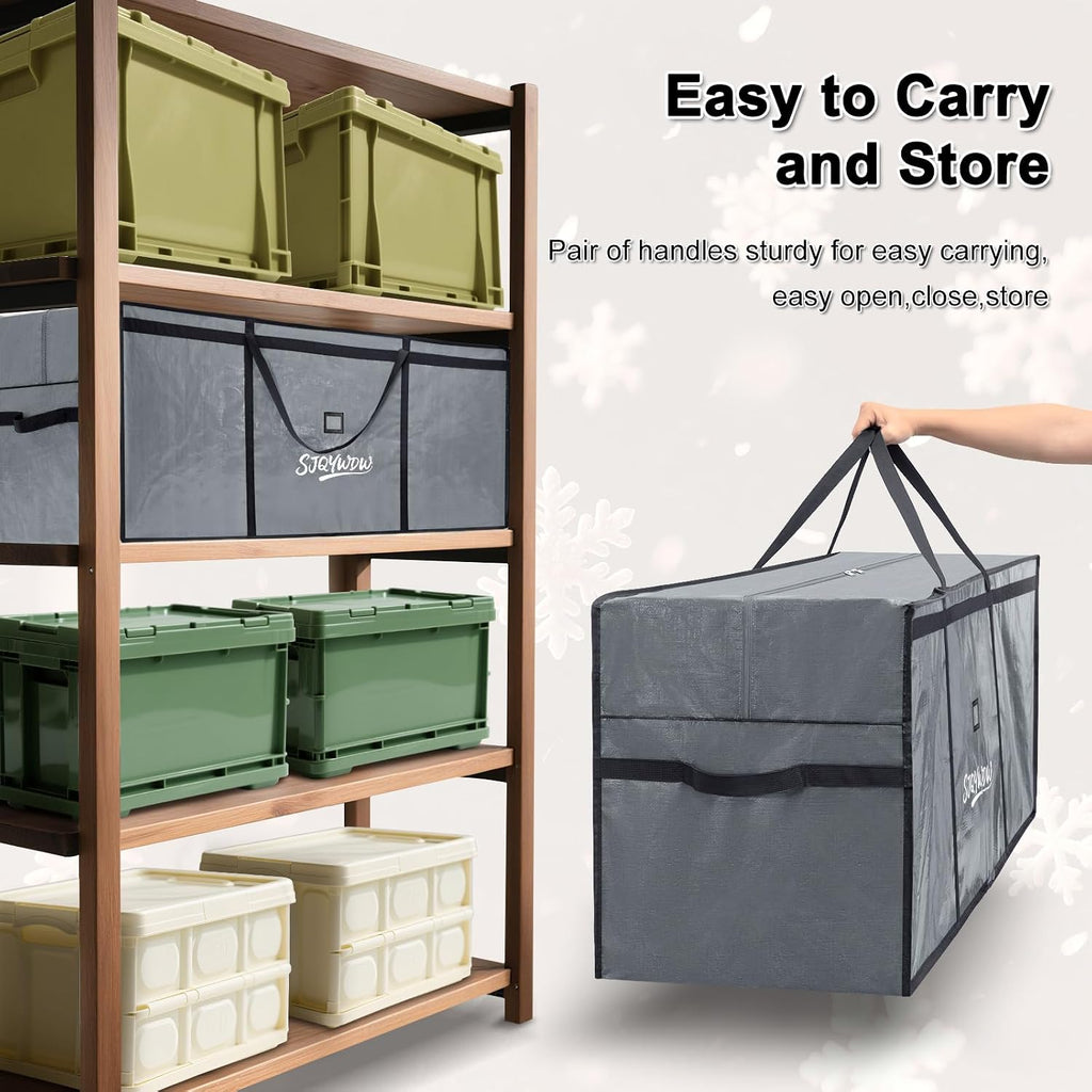 Christmas Tree Storage Bag 9ft for Xmas Trees - Grey | Heavy Duty, Artificial Xmas Bag, Reinforced Handles, Dual Zippers Wide Opening, Two Mesh Pockets, Thick PE , Moving Bags