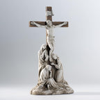 DevotedWalls Standing Crucifix Wall Cross, Catholic 12" H Crucifixion of Jesus Christ Scene Statue with Virgin Mary,Tabletop Cross for Easter(Stone Color)
