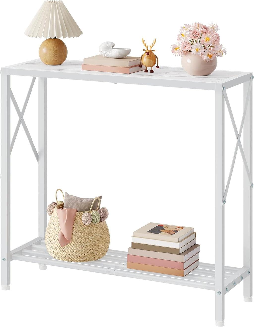 Tajsoon 28.3" Entryway Table, 2-Tier Small Consle Table for Entryway, Narrow Sofa Table with Shelves, Entrace Table for Hallway, Living Room, Corridor, Office, White