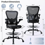 Drafting Chair, Ergonomic Tall Office Chair for Standing Desk, Counter Height Desk Chair with Adjustable Padded Armrests and Footrest Ring Standing Desk Chair Adjustable Height with Lumbar Support