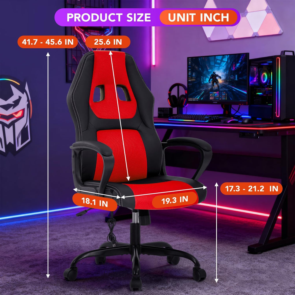BestOffice Gaming Chair with Massage, Ergonomic Office Desk Chair, Adjustable Lumbar Support & Headrest,Computer Task Chair, 360° Swivel for Adults (Red)