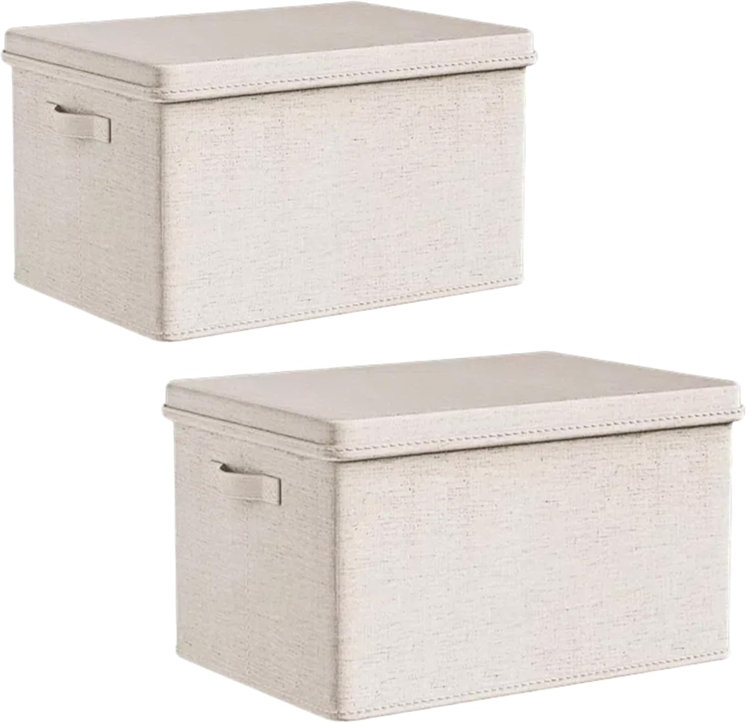 Fabric Storage Bins with Lids 14.6*10.6*10.2 in, 2-Pack Storage Baskets for Closet, Large Linen Organizers and Storage Bins for Bedroom, Collapsible Baskets and Bins with Handles, Off White