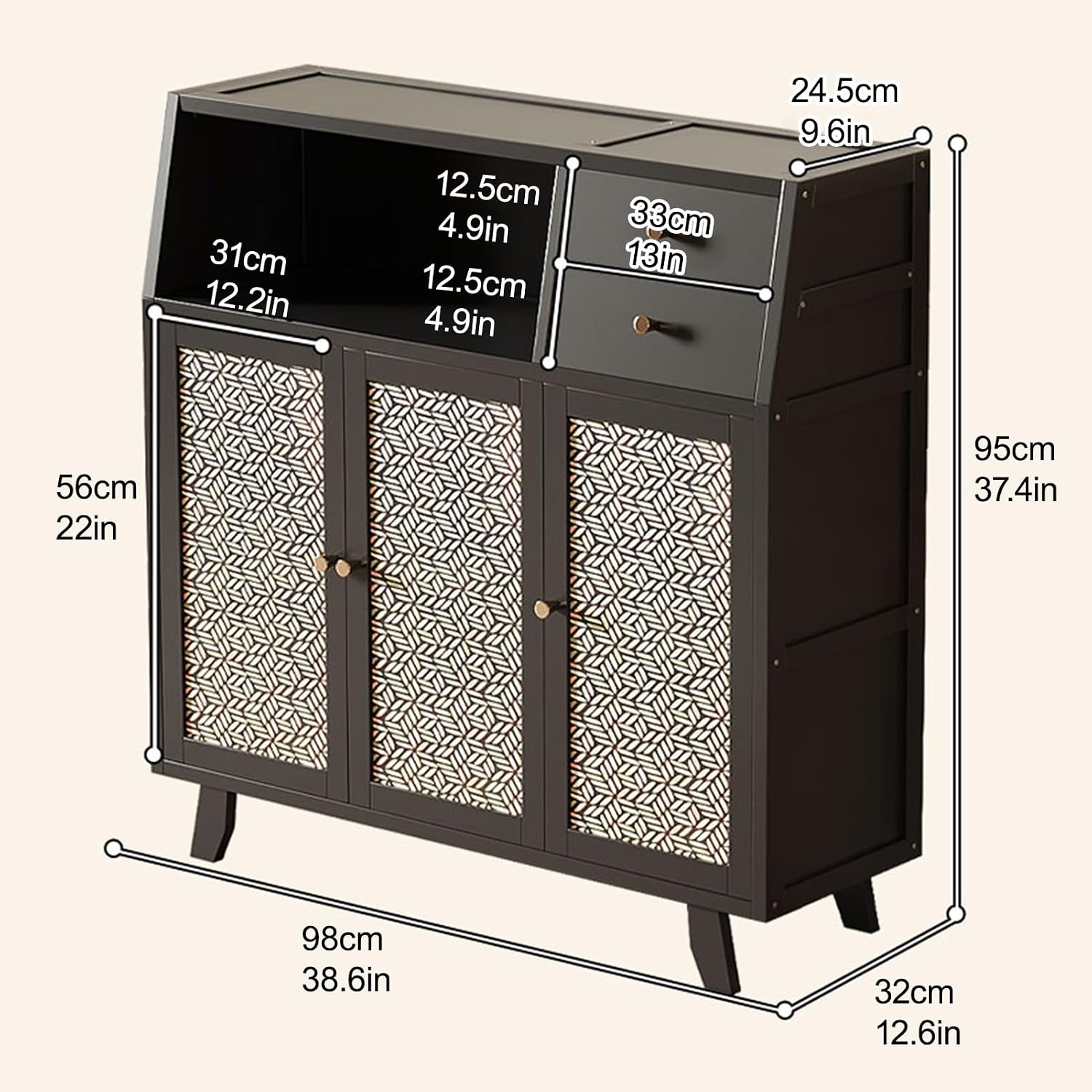 Kitchen Pantry Storage Cabinet with 3 Doors, Modern Hutch with Storage Drawers, Coffee Bar Workstation, for Kitchen, Bedroom, Dining Room, Office