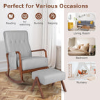 GOFLAME Nursery Rocking Chair with Ottoman, Upholstered Glider Rocker with Tufted High Backrest and Side Pocket, Modern Accent Chair with Footrest, Comfy Armchair for Living Room, Bedroom, Grey