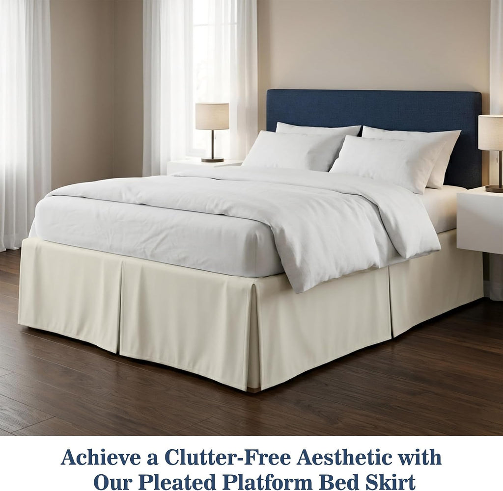 Luxury Pleated Bed Skirt King - 16" Drop Tailored Drop Box Pleated Styling Dust Ruffle - Hotel Quality 1800 Ultra-Soft Brushed Microfiber Bedskirt with Split Corners - Ivory