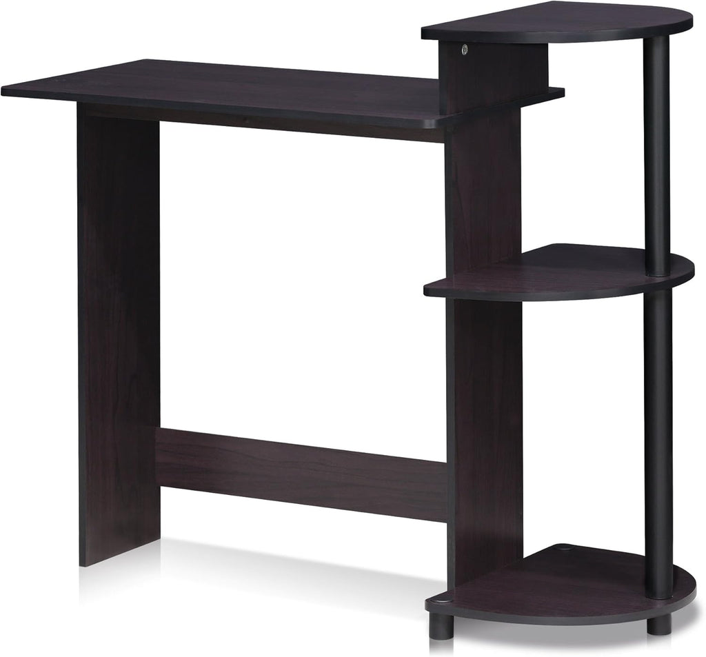 Furinno Compact 29-Inch Brown Computer Desk, Office Desk with 3 Side Shelves, Rectangular Home Office Desk, Gaming Desk for Home Office, Bedroom, Study Room, Dark Mocha
