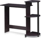 Furinno Compact 29-Inch Brown Computer Desk, Office Desk with 3 Side Shelves, Rectangular Home Office Desk, Gaming Desk for Home Office, Bedroom, Study Room, Dark Mocha