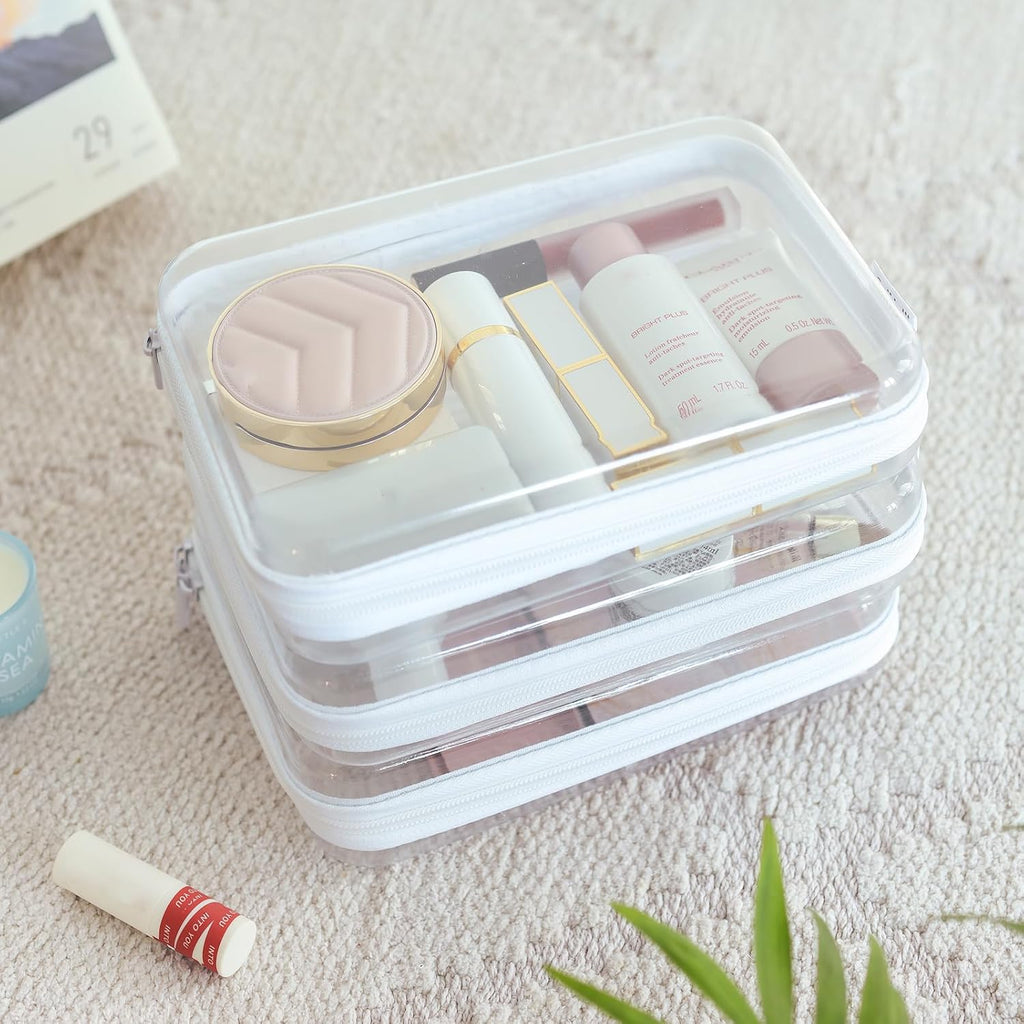 CoiiJoii 6PCS Clear Hard Shell Zipper Case,Portable Cosmetic Bag with Zipper,Kid's Toy Storage Organizer Bins,Hard Plastic Case,Clear Bags for Organizing