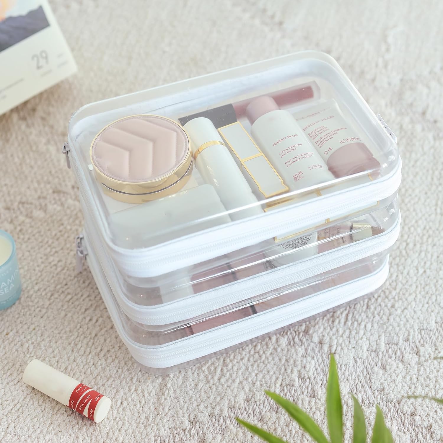CoiiJoii 6PCS Clear Hard Shell Zipper Case,Portable Cosmetic Bag with Zipper,Kid's Toy Storage Organizer Bins,Hard Plastic Case,Clear Bags for Organizing