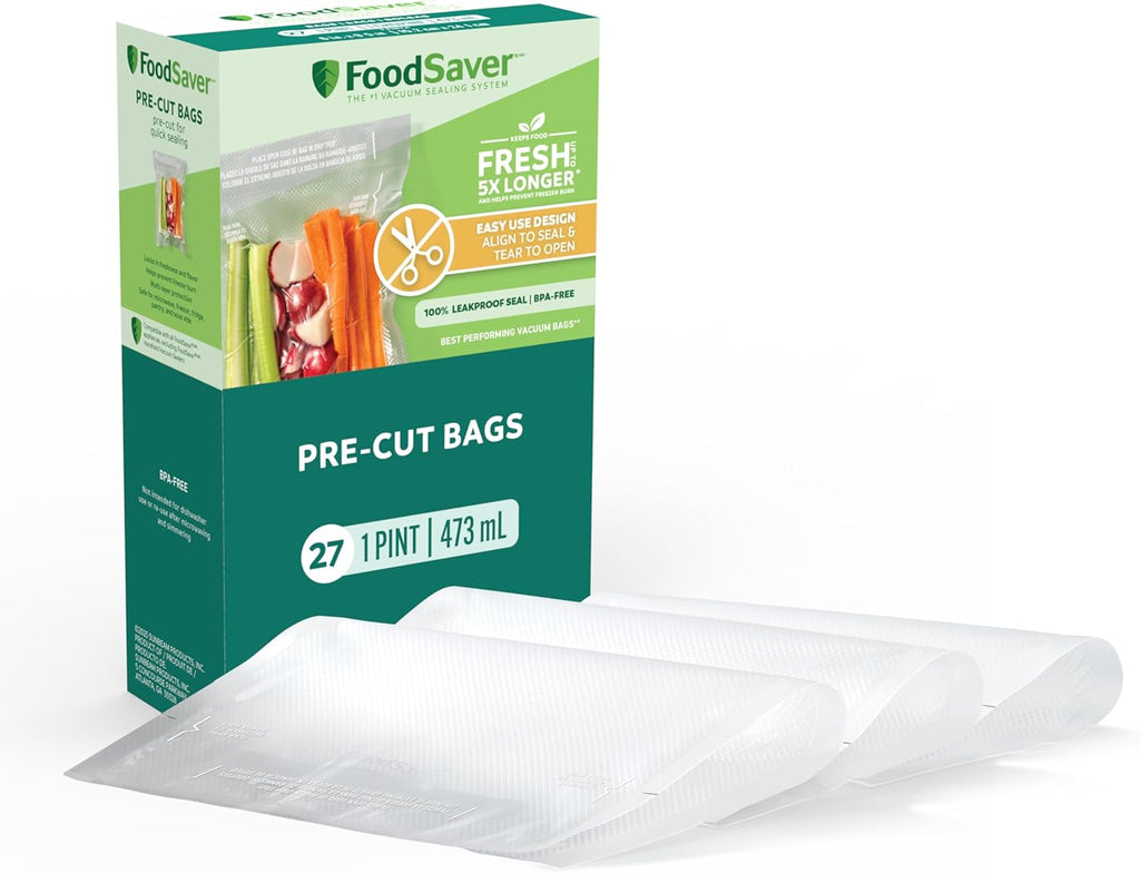 FoodSaver Pint Pre-Cut Vacuum Seal Bags, Easy Use Vacuum Storage Bags, Align to Seal and Tear to Open Vacuum Sealer Storage Bags, 108 Pack
