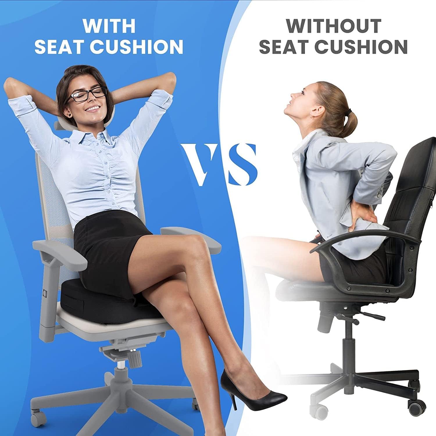 TushGuard Seat Cushion, Office Chair Cushions, Car Seat Cushion, Non-Slip Sciatica & Back Coccyx Tailbone Pain Relief Chair Pad, Memory Foam Butt Pillow for Computer Desk, Office Chair(Black, XXL)