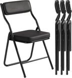 4 Pack Black Padded Folding Chairs with PU Leather Cushion and Backrest, Upholstered Foldable Dining Chair with Metal Frame for Indoor Outdoor Party Wedding Office Events, 380lbs Capacity
