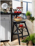 Step Stool 3-Step Black Wood Folding Stepladder & Step Stool - Lightweight Anti-Slip Pedal Design for Home Kitchen - 300 lb Capacity