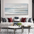 TRAIN2 ART Abstract Wall Art Modern Coastal Wall Decor Textured Blue and White Sea Background Canvas Wall Art for Living Room Bedroom Kitchen Office 28"x57"