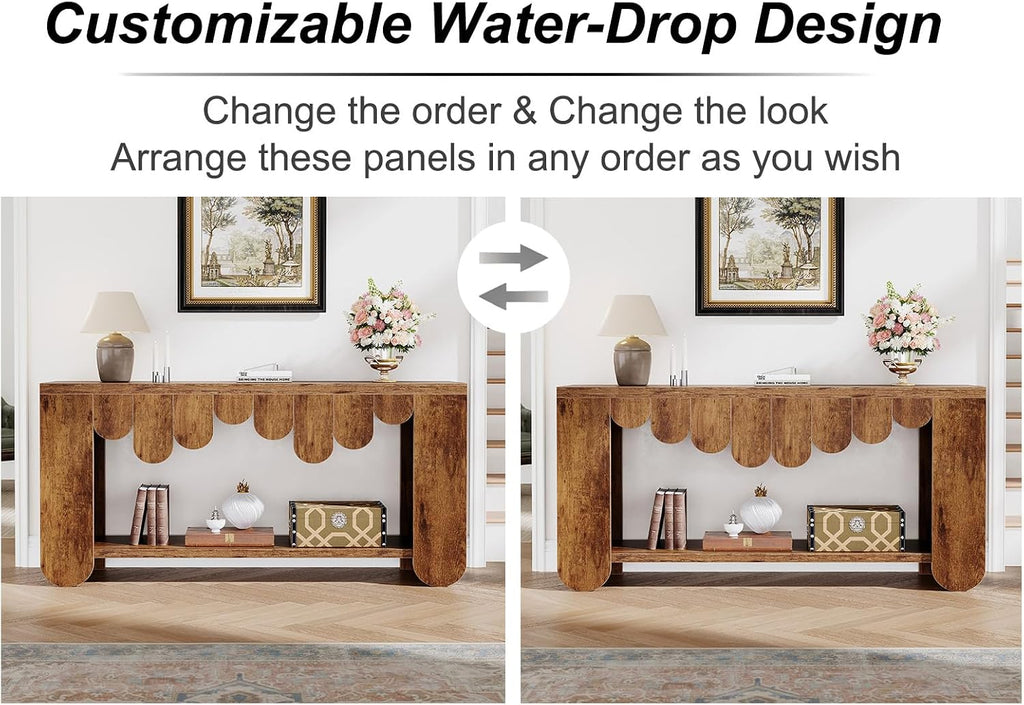 IBF 63” Long Entryway Table, 2-Tier Console Table with Storage, Farmhouse Wooden Rectangular Sofa Table Behind The Couch, Modern Entry Table for Hallway Entrance Foyer Home Living Room, Rustic Brown