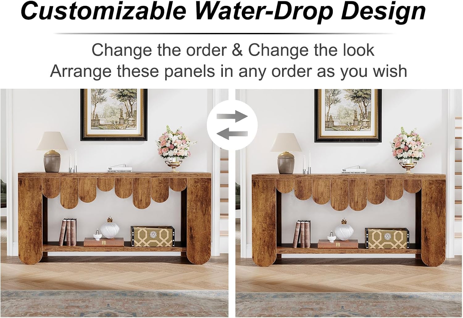 IBF 63” Long Entryway Table, 2-Tier Console Table with Storage, Farmhouse Wooden Rectangular Sofa Table Behind The Couch, Modern Entry Table for Hallway Entrance Foyer Home Living Room, Rustic Brown