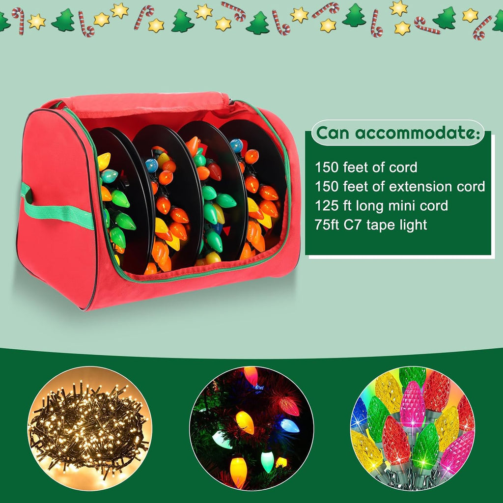 Christmas Light Storage Bag with Reels- Holds up to 750ft of Mini Lights. 600D Zipper Bag & Container for Holiday Xmas Lights. A Classic Storage Solution!(2, RED)