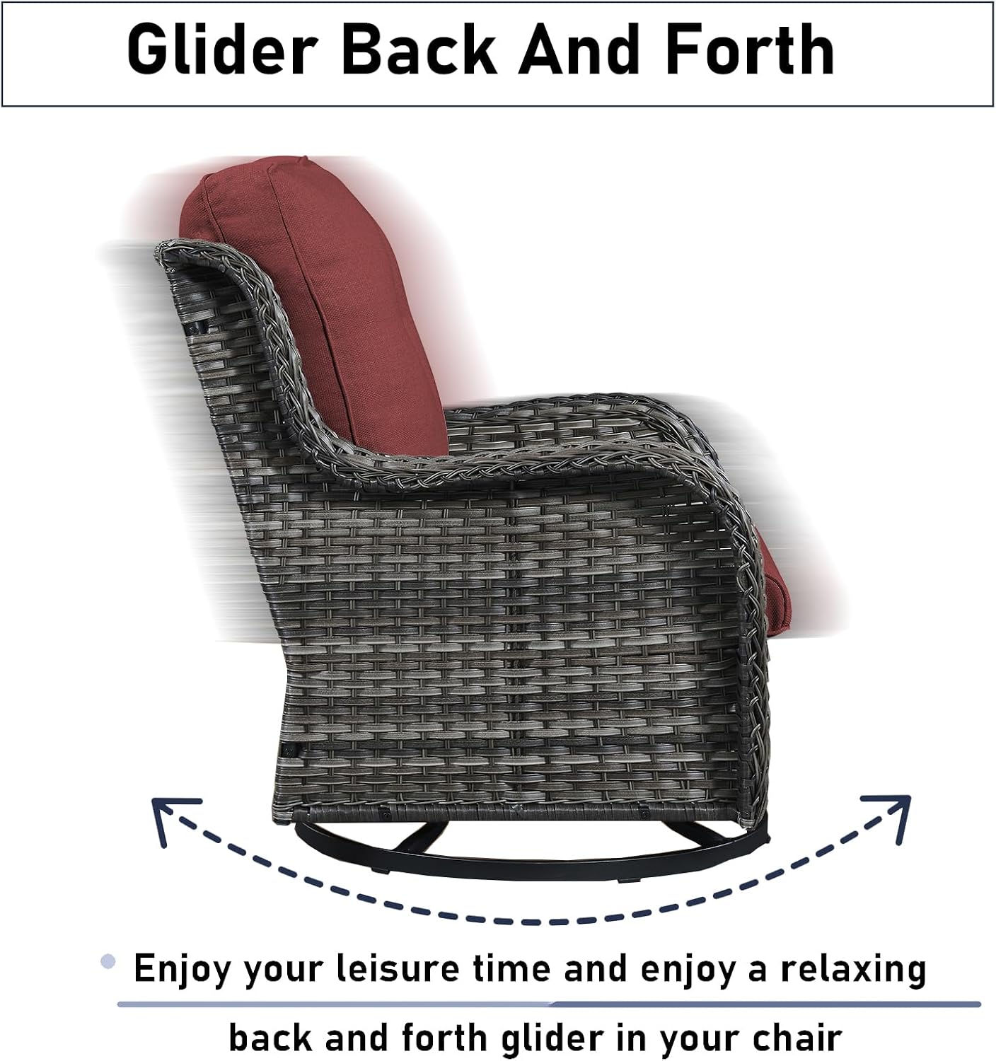 Outdoor Furniture Set：8 PCS Patio Furniture Set with Outdoor Swivel Rocker Patio Chairs, Grey/Red
