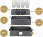 2 Pack - China Cup Storage Chests Hold 24 Coffee Cups or Mugs – Stackable Glassware Organizer with Customizable Dividers and Inner Case for Extra Protection – Gray